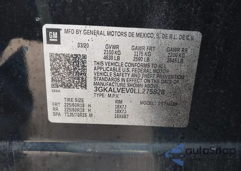 2020 GMC Terrain Awd Slt from USA, damaged, VIN 3GKALVEV0LL275828